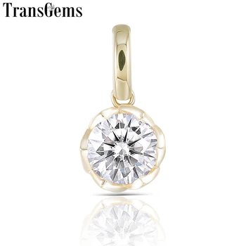 

Transgem 1ct 6.5mm F Color Moissanite Pendant 14K 585 Yellow Gold Classic Slide Pendant for Women