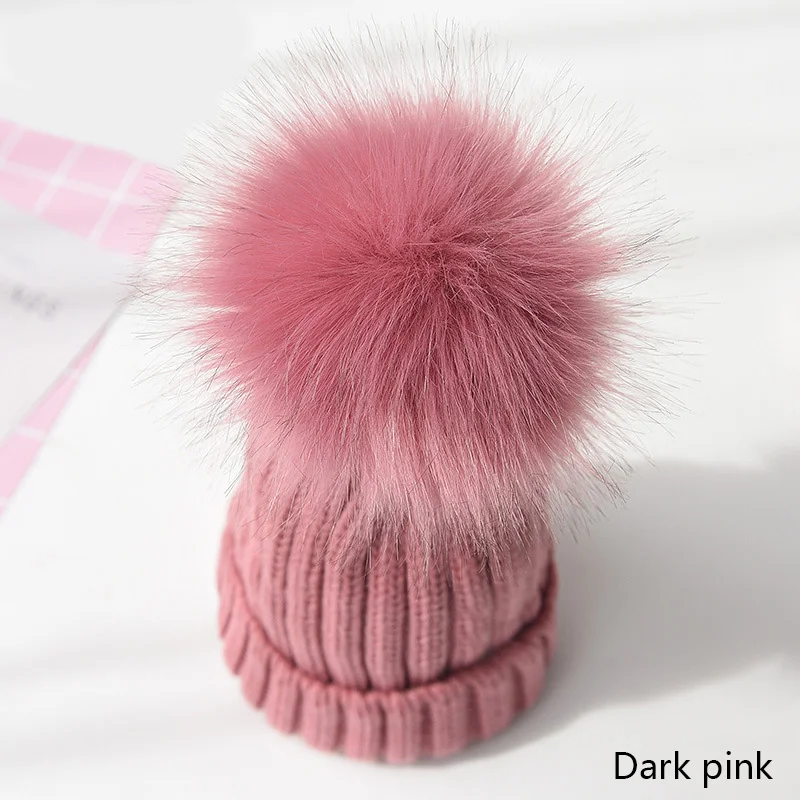 SuperB& G модная вязанная зимняя женская шапка, теплая шапочка, шапки с помпоном, Женская шерстяная плотная шапка Skullies Beanies для женщин - Цвет: Dark pink