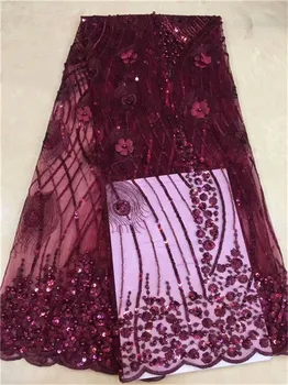 

High Quality 3D Flower Nigerian Mesh Lace Fabrics sequins African French Guipure Lace Fabric With Beads Embroidered Lace Dress