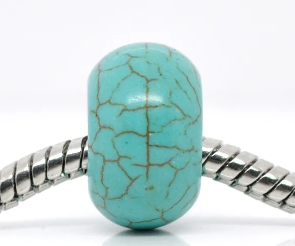 

European Style Charm Stone Beads Round Green Crack Pattern Crackle About 14mm(4/8")Dia,Hole: Approx 5.6mm,4 PCs new