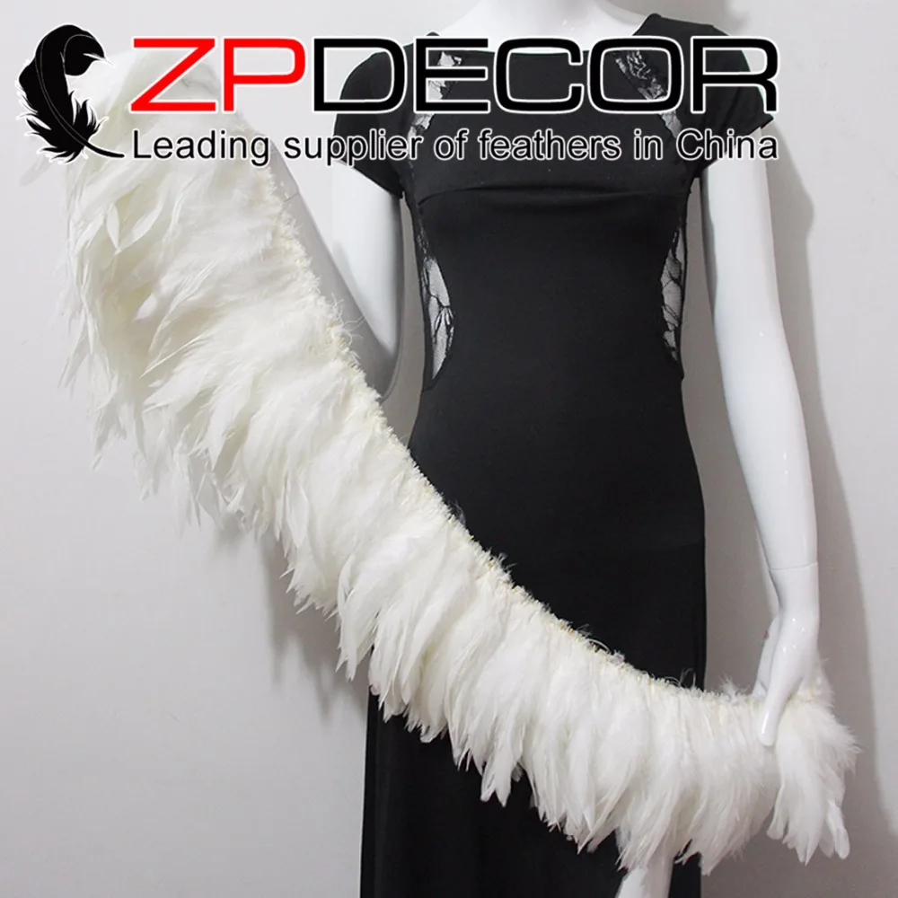 

ZPDECOR Rooster Feather Manufacturer 6-8inch Handwork White Strung Rooster Schlappen Wholesale Feathers for Wedding Decoration