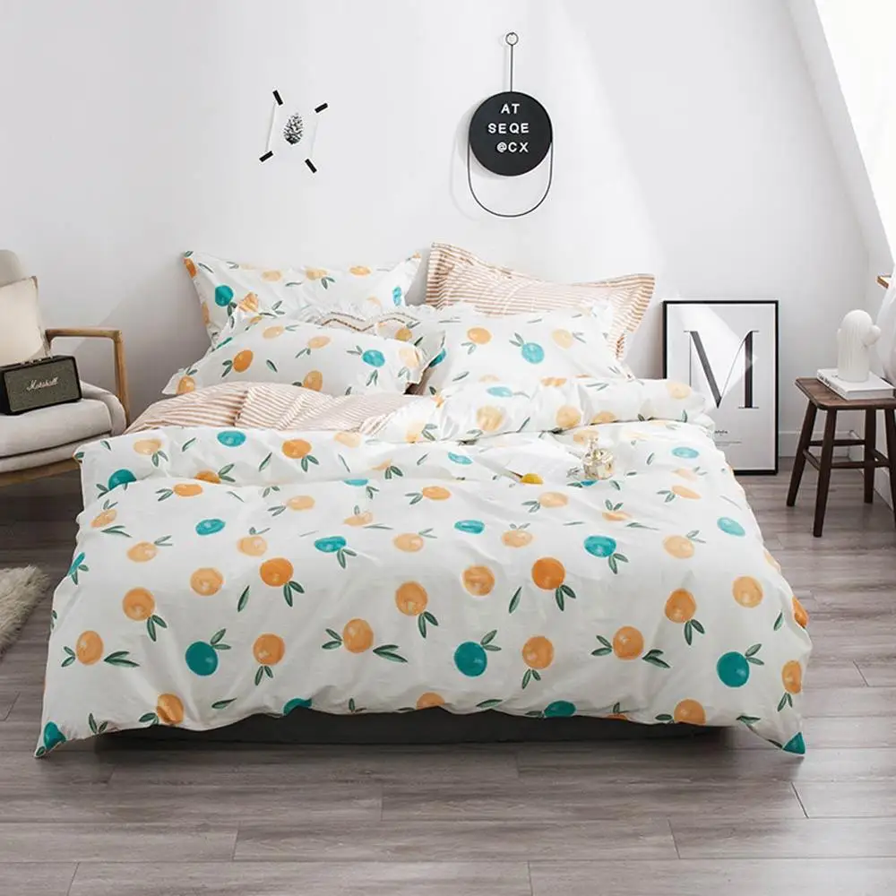 

2019 Orange Fruit Leaves Cartoon Bed Cover Soft Cotton Bedlinens Twin Queen King Duvet Cover Set Bedspread Pillowcases
