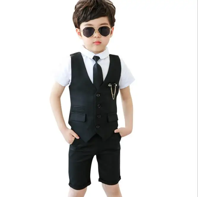 Летний детский костюм для мальчиков для свадьбы четыре части установлен для От 2 до 10 лет - Цвет: Черный