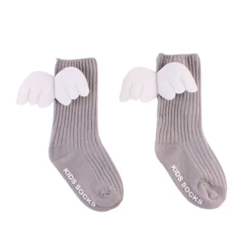 Emmaaby/носки для малышей Детские гольфы с рисунком и крылышками, детские черно-белые носки гетры для маленьких девочек, детские хлопковые носки - Цвет: Серый