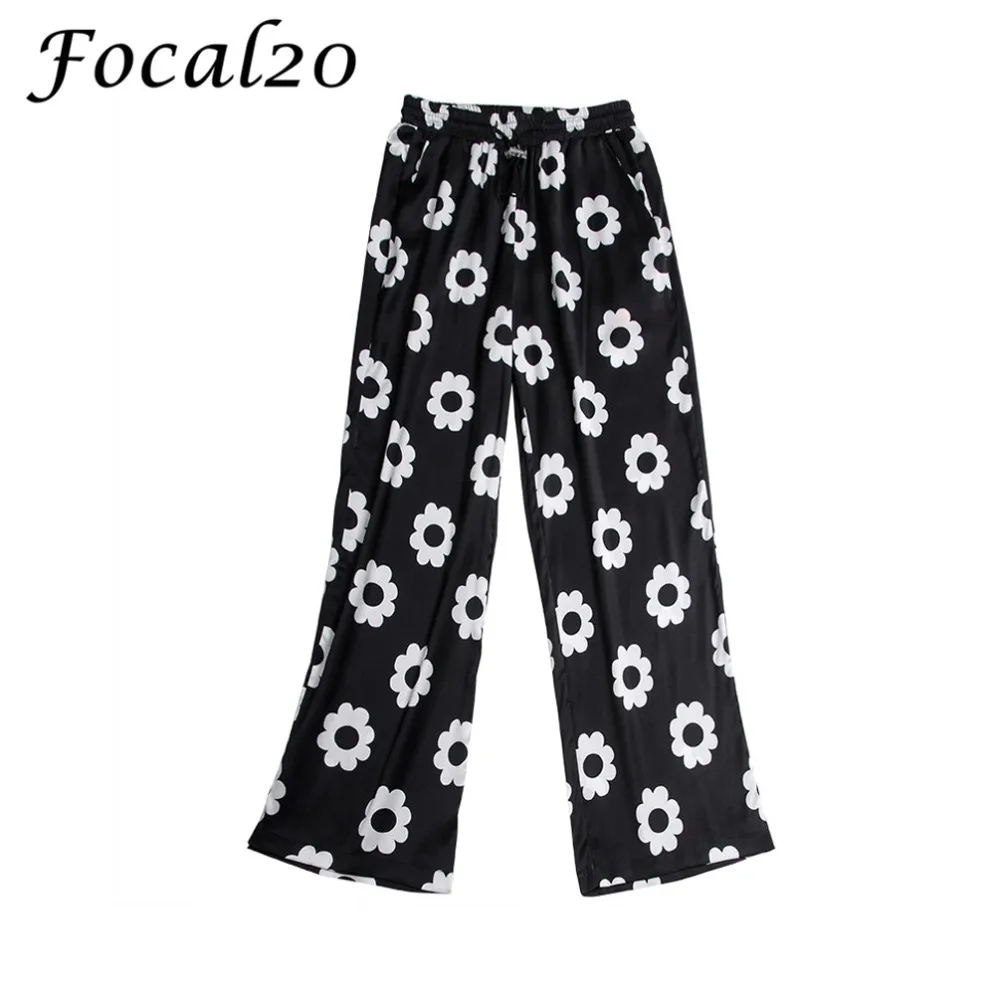 

Focal20 Streetwear Floral Print Women Pants Elastic Waist Causal Pants Full Length Wide Leg Pants Trousers