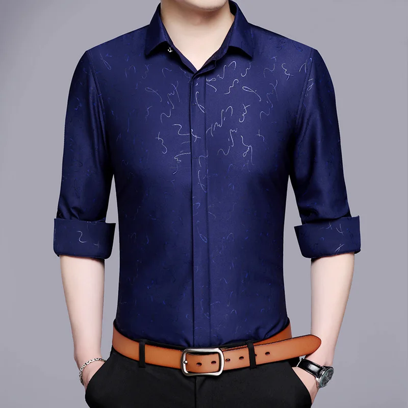 Мужские рубашки с длинным рукавом Осенняя рубашка Slim Fit рубашка модная мужская рубашка с принтом стили деловые повседневные обычные мужские рубашки M-5XL