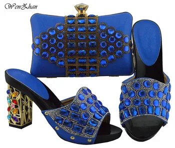 

Latest Italian shoe with matching bag hottest 10cm ladies matching shoe and bag for wedding party royal blue color B810-23