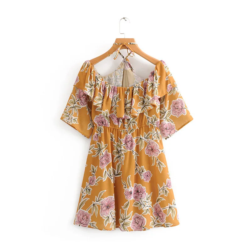 Image Sexy Open Back Chiffon Sling Dress Women s Floral Printed Casual Summer Dress Fashion Ruffle Beach Mini Slim Dresses