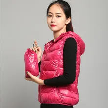 90% белый жилет с капюшоном на утином пуху, Женский Ультралегкий пуховый жилет, складывающиеся куртки без рукавов, верхняя одежда размера плюс S-5XL, VT-204