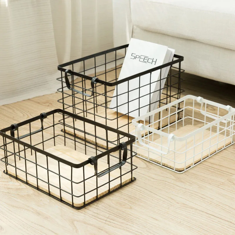 

Nordic Iron Cosmetic Storage Basket Desktop Makeup Cloth Office Articles Organizer Box Bathroom Sundries Home Container