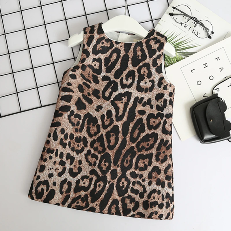 Платье для девочек Новая детская одежда модные вечерние платья без рукавов с леопардовым принтом для девочек, детское праздничное платье Vestido Robe Fille, для детей возрастом от 3 до 7 лет