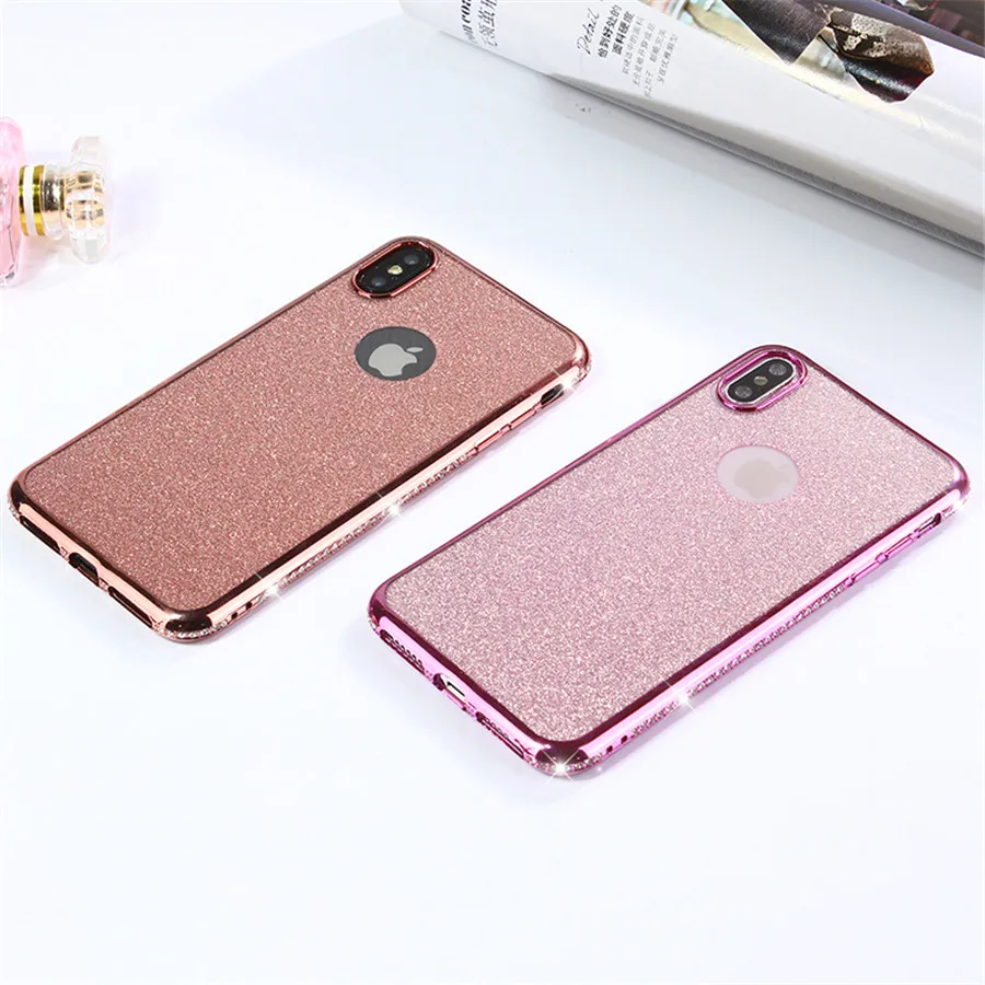 Блестящий чехол со стразами для iphone XS MAX XR 10 X 7 8 Plus 6 6s 5 Мягкий Силиконовый ТПУ