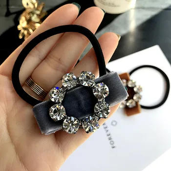 

Exquisite Flash Crystal Rhinestone Elastic Hair Bands Velvet Bow Ponytail Rope Ties Scrunchie Girls Women Accessories Jewelry
