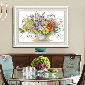 

Free shopping Colorful flowers Cross Stitch Kits Printed patterns canvas Room Flowers Embroidery Needlework set Easy Handmade