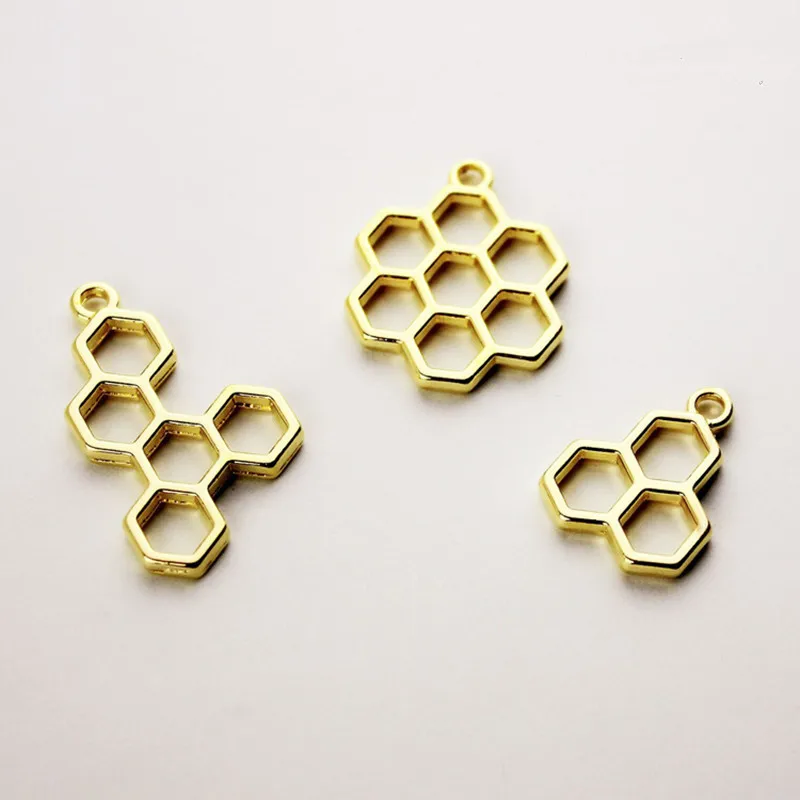 

MRHUANG 10pcs/pack Bee honeycomb Charm Bezel Metal Pendant Frame Blank Pendants Bezel Setting UV Resin Frame Jewelry DIY