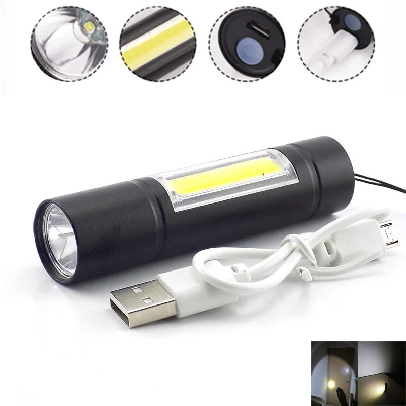 

Portable Mini COB LED USB Flashlight Rechargeable Q5 Torch Light Lamp Built-in 14500 Battery Lantern Flash Light with USB Cable