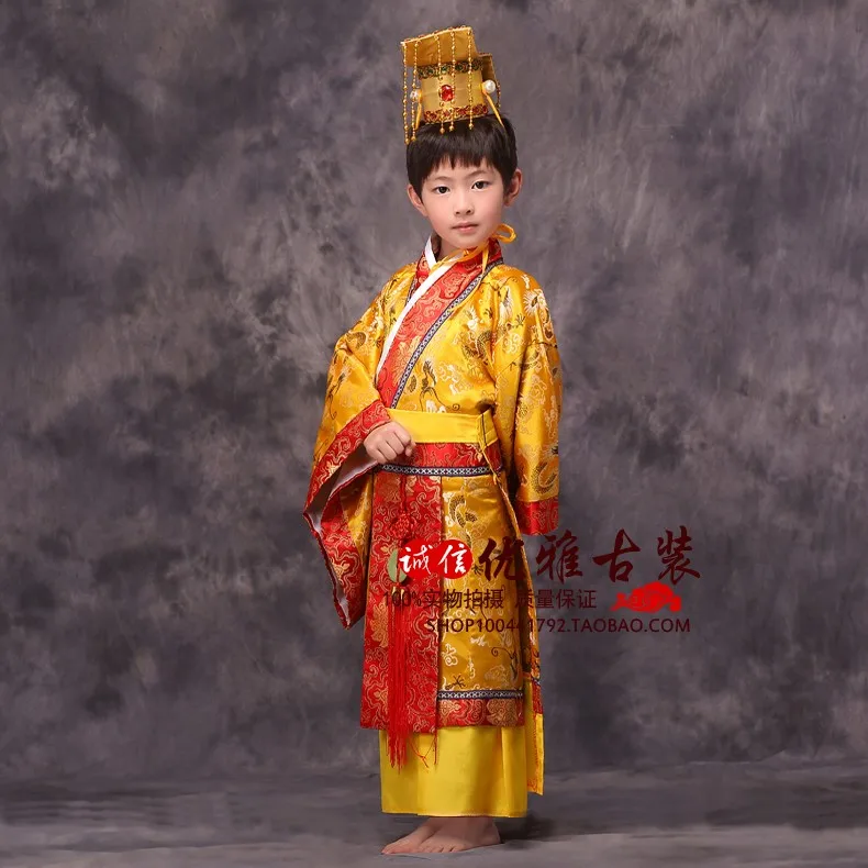 Древних мальчиков Китай китайский император костюм шляпа+ платье императоров принц халат одежда костюмы Лелуш император Косплей - Цвет: Цвет: желтый