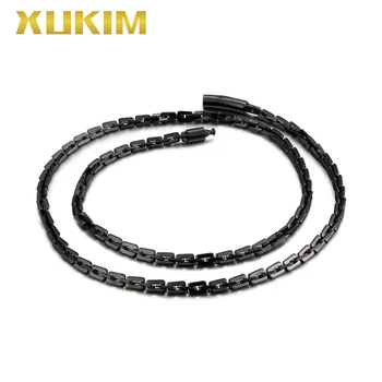 

XCN202 Xukim Jewelry titanium steel Link Chain black men Boston oval Necklace new fasion women gold chain hot 2019 gift