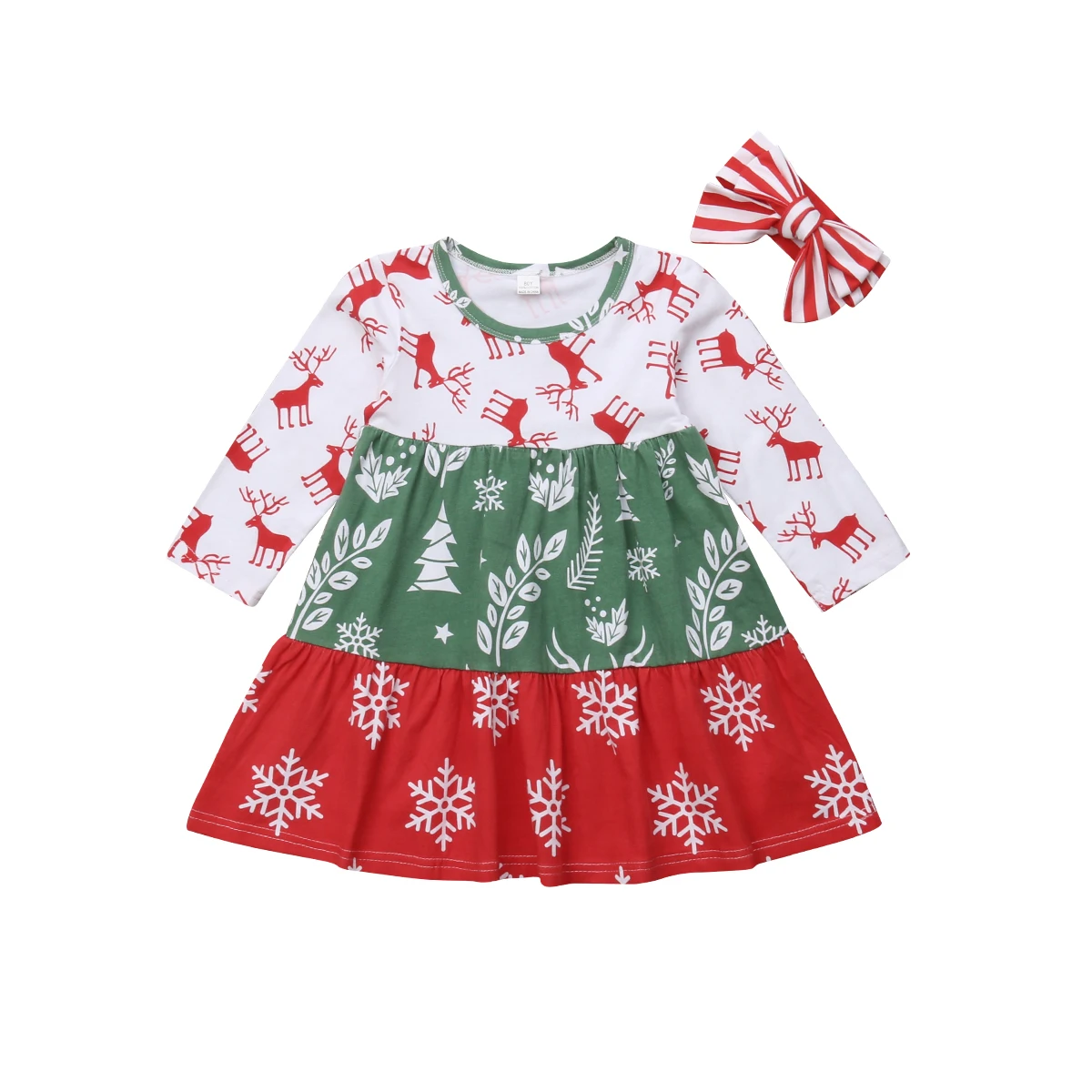 Pouted andie Girl Cute Animals Print Christmas Santa Party Dresses Clothes Princess Kids Baby Girls Dress
