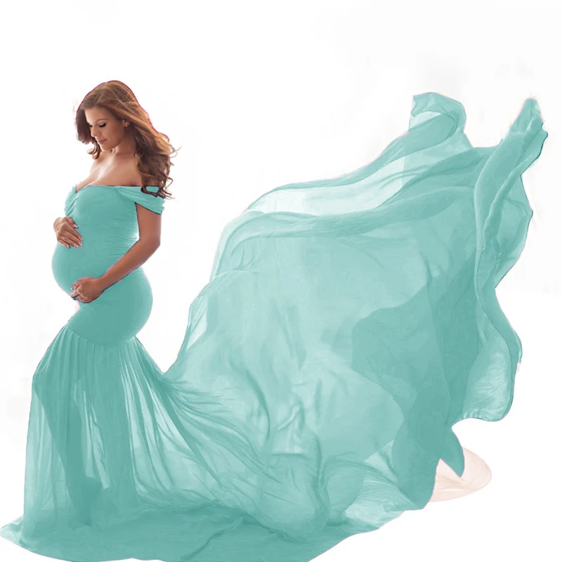 Сексуальные платья для беременных реквизит для фотографии с открытыми плечами женское платье для беременных для фотосъемки новое платье макси для беременных - Цвет: Fruit green