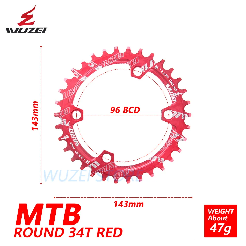 WUZEI BCD 96 мм круглая/Овальная велосипедная Звездочка MTB горная цепь колеса 32T 34T 36T для Shimano M7000 M8000 M9000 Кривошип - Цвет: Round Red 34T