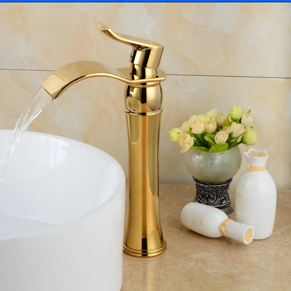 Luxury basin faucet Free shipping swan sink faucet single handle gold