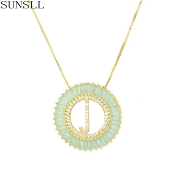 

SUNSLL Golden Copper Multi-Color Cubic Zirconia Letter Pendant Necklace Girls Fashion Party Beautiful Simple Jewelry Pendant Gif