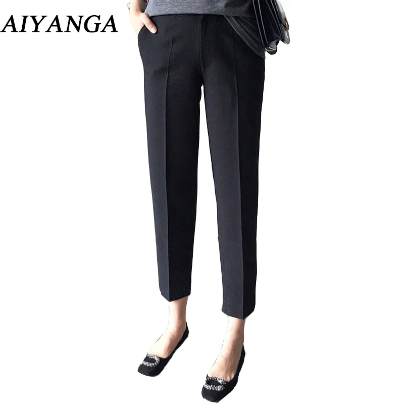 

Summer OL Women Suit Pants Ankle-Length Trousers High Waist Slim Office Lady 2022 S-3XL Solid Black Gray Elegant Casual Pant