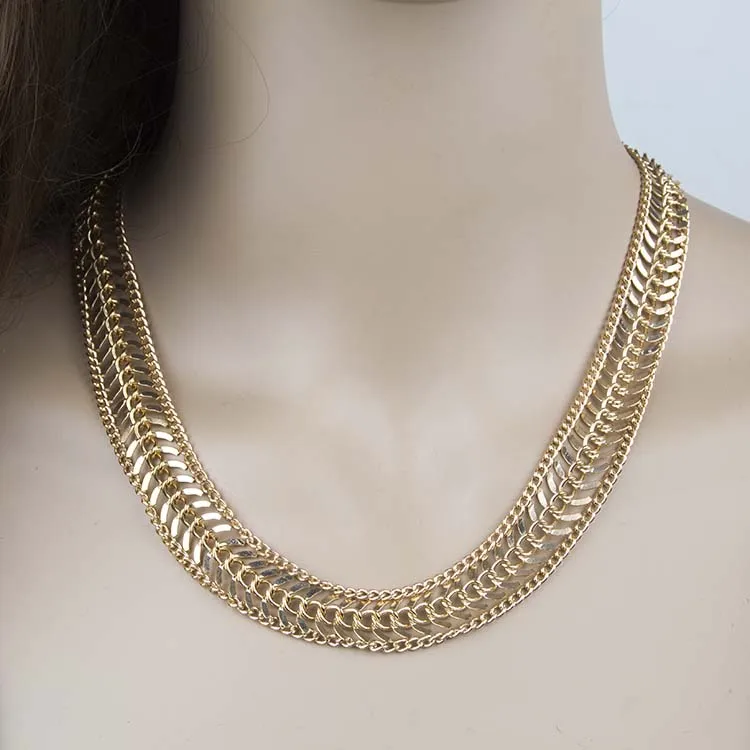 Three Rows Gold Plated Chain Necklace 