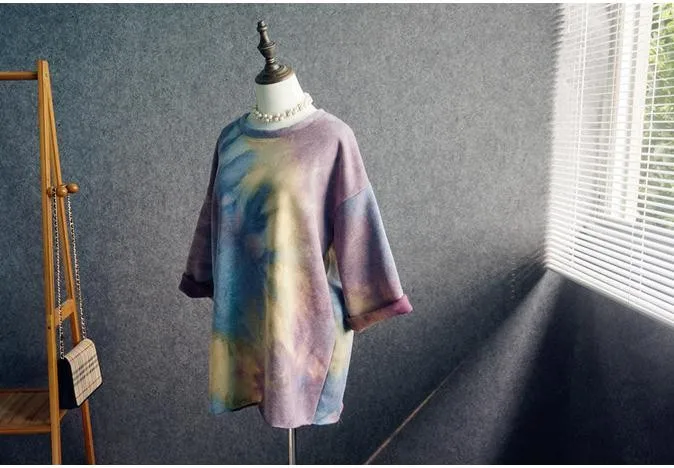 Корейская мода tie-dye градиентная просторная Толстовка свитер Женская Радуга Весна Осень Толстовка AW435