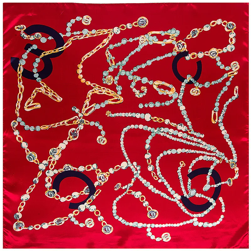 POBING 90*90 см шелковый шарф роскошный бренд цепочка ожерелье печать бандана женский Шелковый платок офисный платок для леди