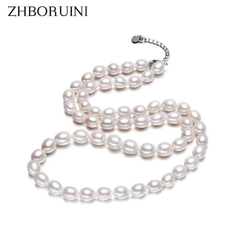 Мода zhboruini ожерелье Жемчужное ювелирное изделие натуральный пресноводный жемчуг Белый чокер ожерелье 925 пробы Серебряное ожерелье для женщин