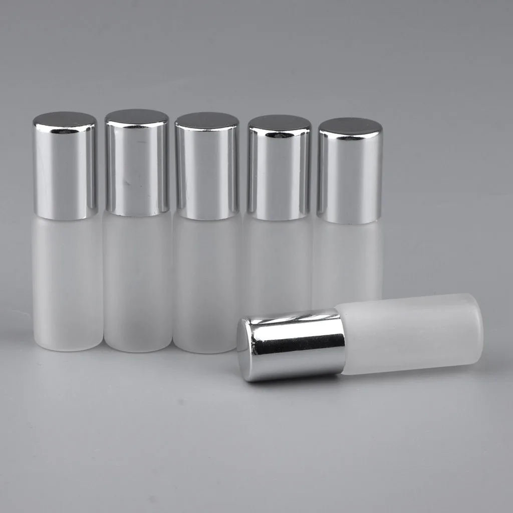 6Pcs Empty Roll On Bottles 5ml Frosted Glass Roller Bottles Containers Vials For Perfume Essential Oils Lip Gloss