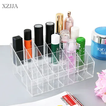 

XZJJA 24 Grid Transparent Acrylic Makeup Storage Box Desktop Jewelry Cosmetic Display Stand Lipstick Nail Polish Organizer Case