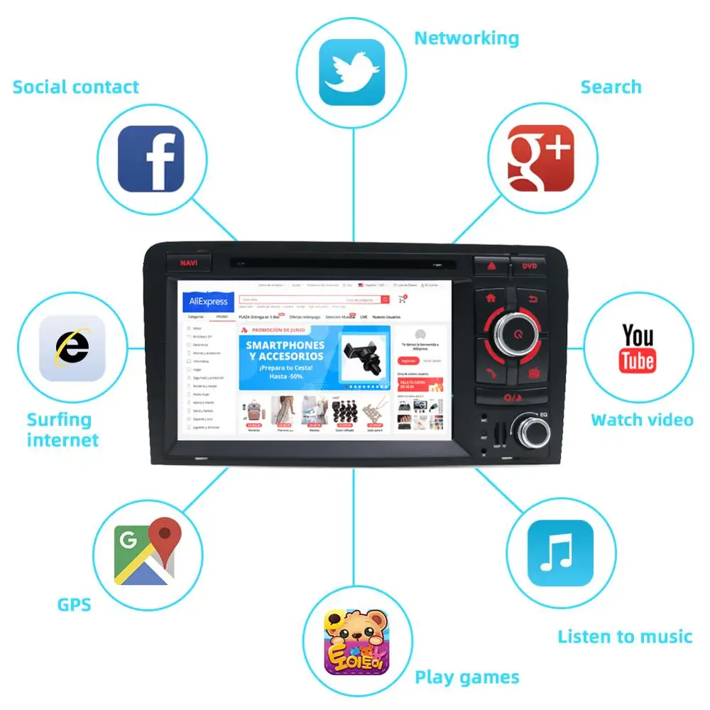 Excellent Bosion 7 inch HD 2 Din Android 9.0 Octa 8 Core Car Radio Stereo DVD Player Multimedia Navigation GPS For Audi A3 8P 2003-2011 BT 1