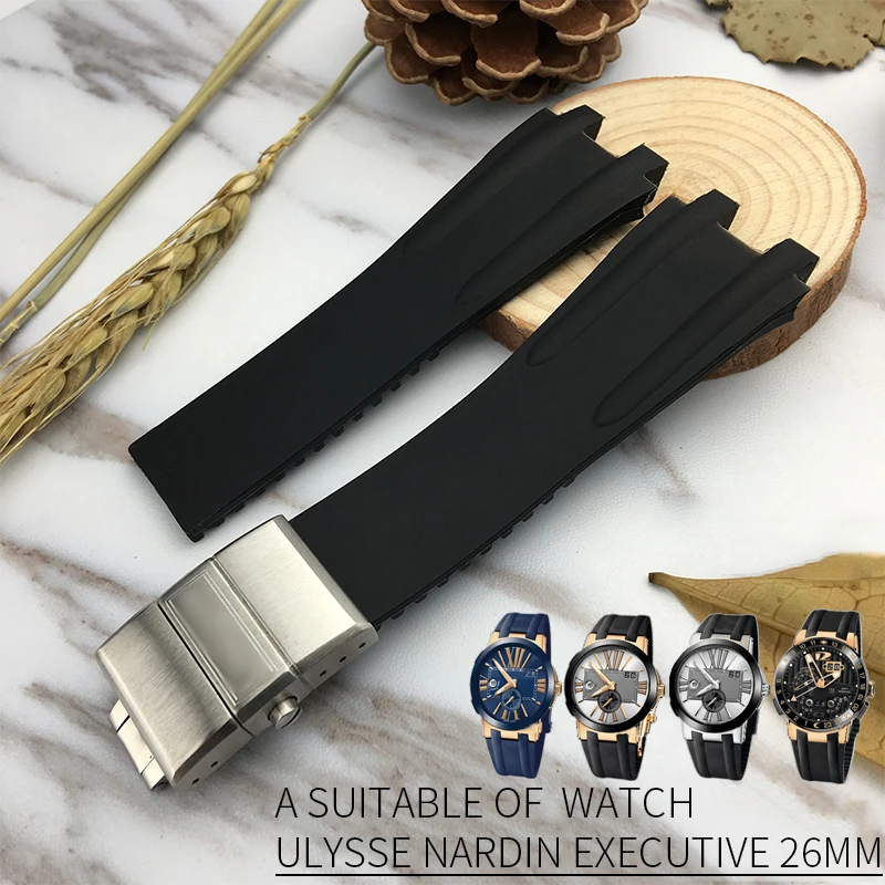 Silicone Rubber Watchband Steel Buckle Sport Strap Special for Ulysse Nardin Executive 243 for Man Watch accessories 26mm Silicone Rubber Watchband Steel Buckle Sport Strap Special for Ulysse Nardin Executive 243 for Man Watch accessories 26mm