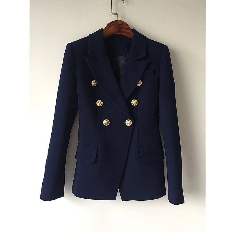 

Spring and Autumn Explosion Fashion Classic High Quality Metal Lion Head Buckle Double Breasted Suit Female office lady suitB402