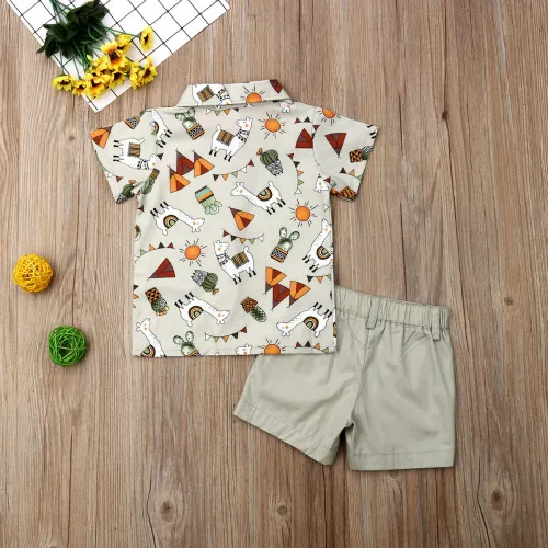 Toddler Kids Baby Boy Gentleman Clothes Shirt Alpaca Print Tops Shorts Pants Formal Outfit UK