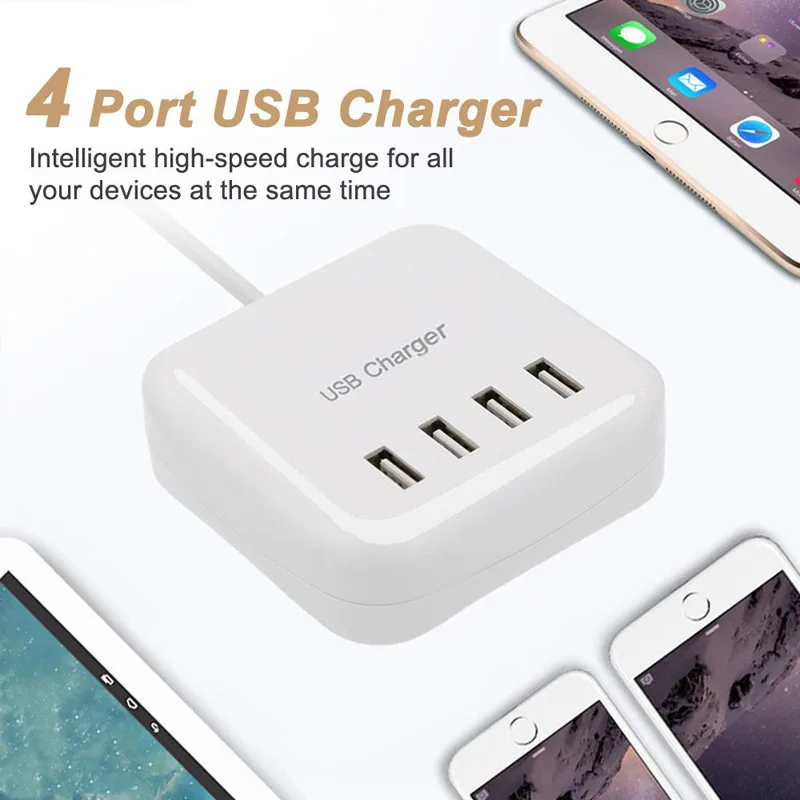 IPUMYNO EU US UK штекер 5 В 2.4A 4 порта USB настенное зарядное устройство адаптер питания 0 9