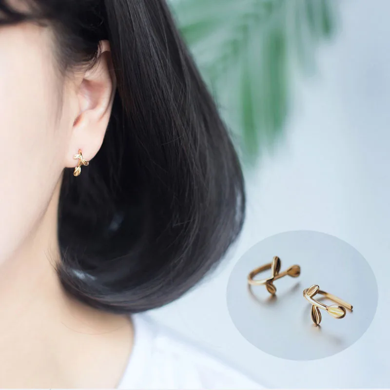 

1 Pair Leaves Earrings 925 Silver For Women Ear Rings Clip-on Silver/Gold Female Jewelry Hoop Earring Fashion Design Hoops