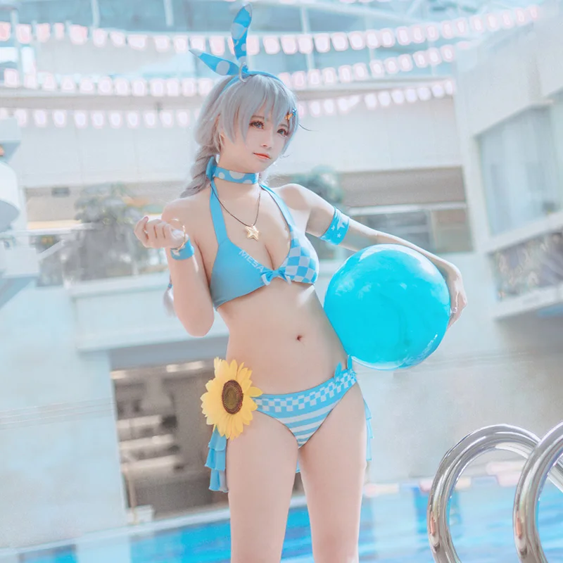 

Anime! Honkai Impact 3 Kiana Kaslana Swimsuit Uniform Cosplay Costume Summer Pool Party Swimwear For Women Free Shipping