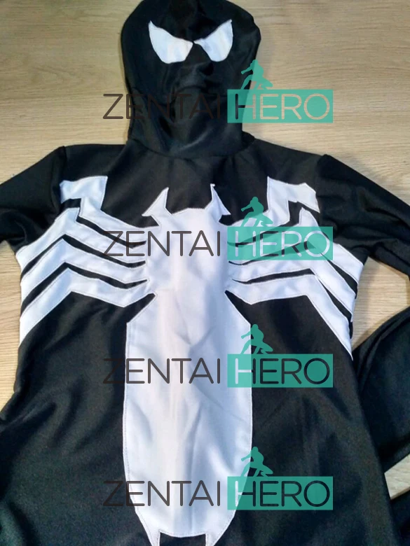 Бесплатная доставка черный костюм Человека паука Venom Symbiote Zentai Spidey для косплея на