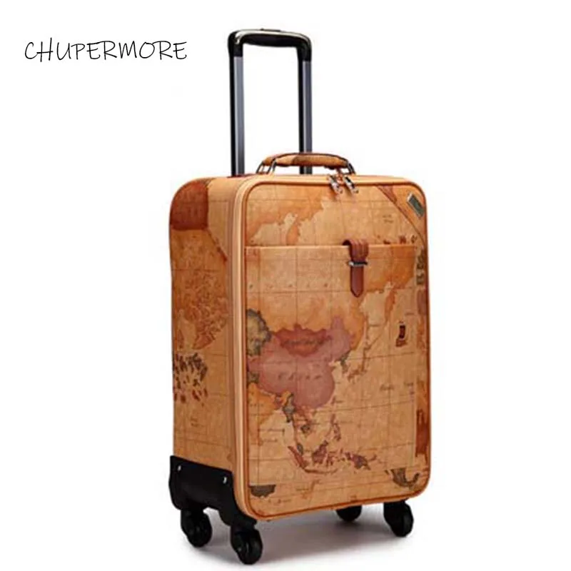 Retro Map PU Leather Rolling Luggage Spinner Men Business Suitcase Wheels 16 inch Women Cabin Password Travel Bags Trelloy Retro Map PU Leather Rolling Luggage Spinner Men Business Suitcase Wheels 16 inch Women Cabin Password Travel Bags Trelloy