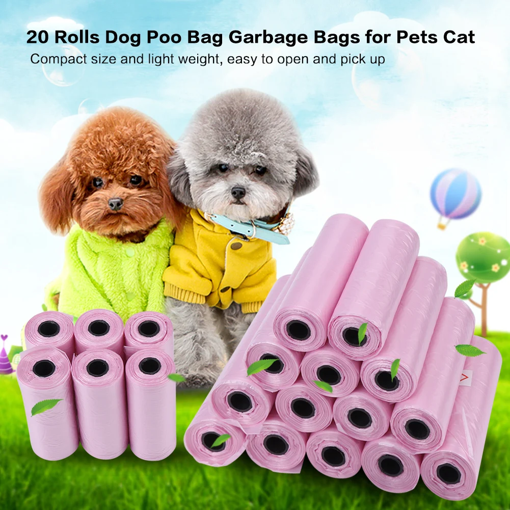20 рулонов собака Poo мешок универсальный мусор мешки для мусора кошка Домашние животные мешки для сбора отходов - Цвет: Розовый