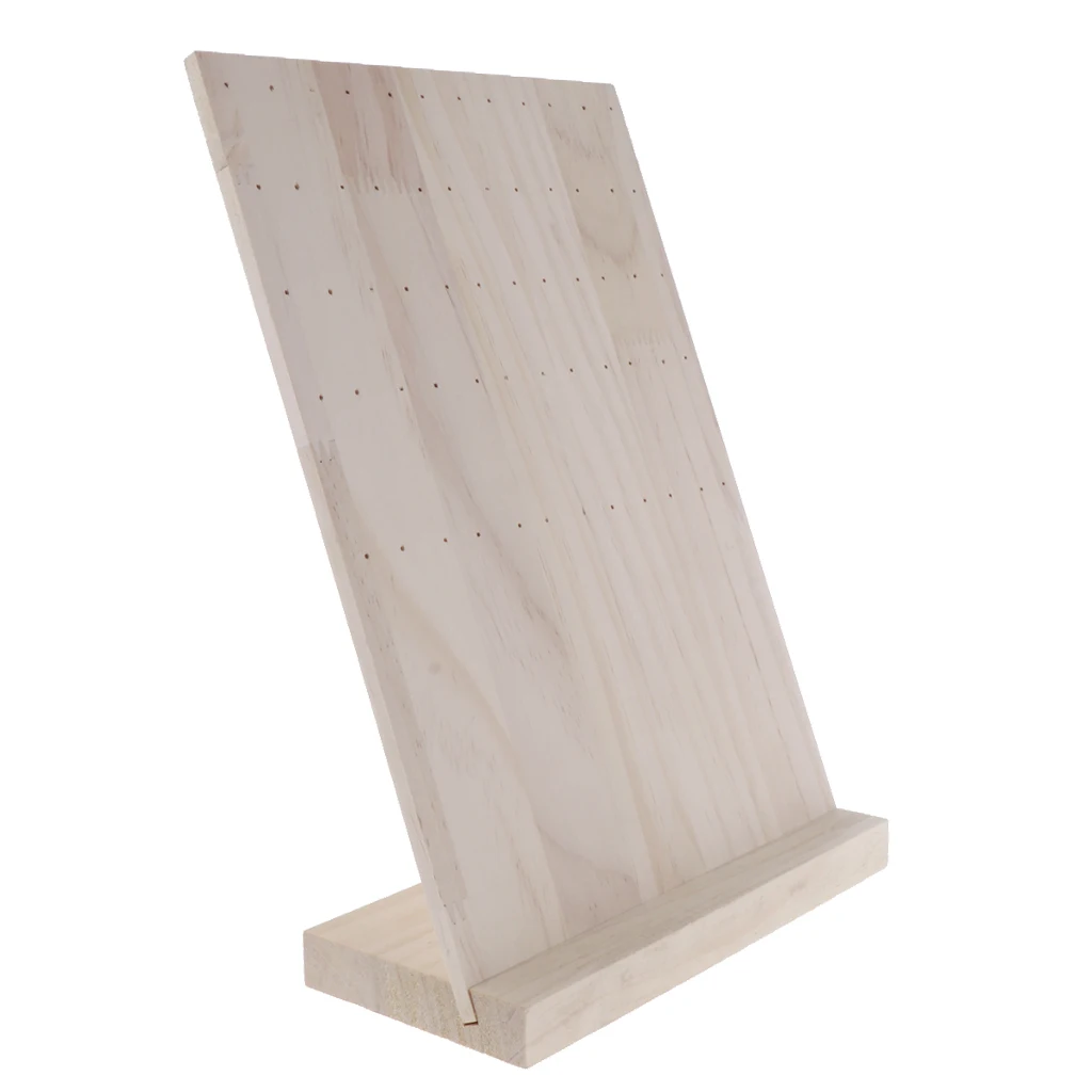 Деревянная витрина для ювелирных изделий, висячая стойка для сережек-гвоздики, висячие серьги, подставка с 60 отверстиями, твердый бамбуковый деревянный держатель для ювелирных изделий