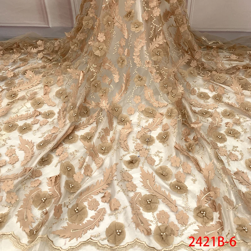 

Most Popular African Tulle Nigeria Lace Fabrics 2018 Bridal Flower Fabric For Dress QF2421B-6