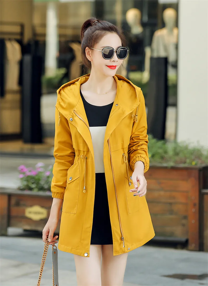 Новинка, весенне-осенняя ветровка, Женская Корейская длинная куртка с секциями, осенний женский плащ с капюшоном, X310