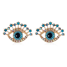 Brincos grandes com incrustação de zircão, brincos delicados em olho azul com strass, joias de moda para mulheres