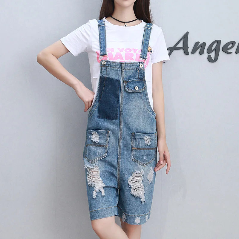 Blue Летние Комбинезоны женские s комбинезон рваные модные хлопковые джинсовые комбинезоны для женщин Свободные повседневные сексуальные комбинезоны - Цвет: Blue