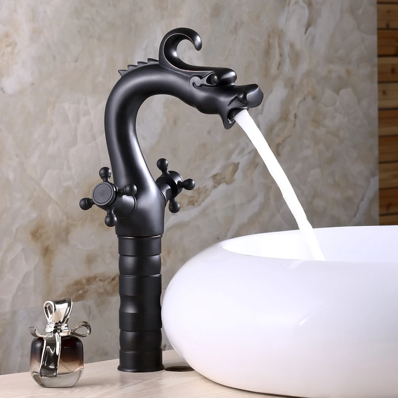 

Retro Oil Rubbed Bronze Dragon Shape Basin Faucet Single Handle Mixer Tap Tall